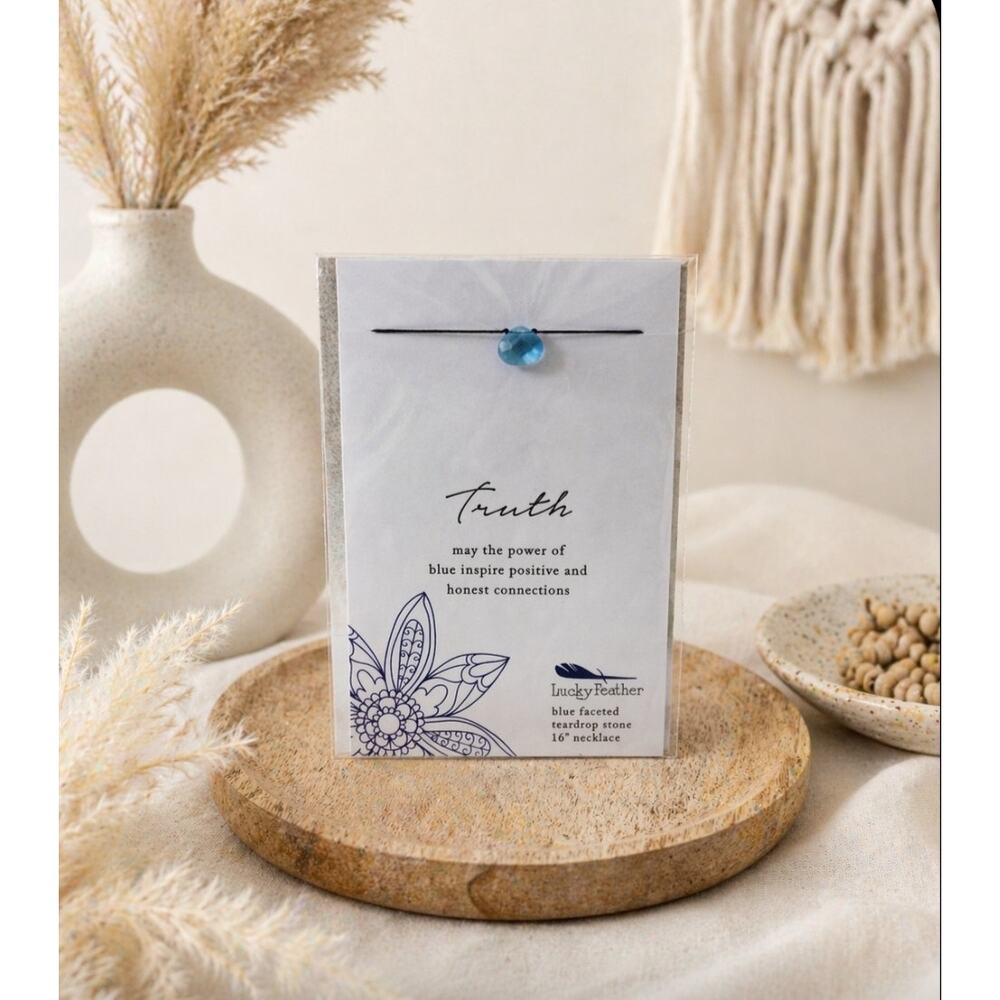 Lucky Feather Truth Blue Faceted Teardrop Stone Necklace New